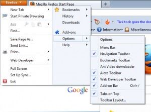 show and hide toolbars in firefox 4